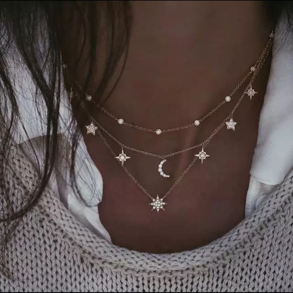 Layered Star & Moon Charm Necklace Trio - Picture 1 of 1